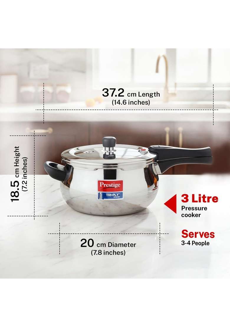 Prestige Triply Svachh Handi Cooking Pot Outerlid Pressure Cooker | 3 L | 3.2 Qt | Induction Compatible - Indya