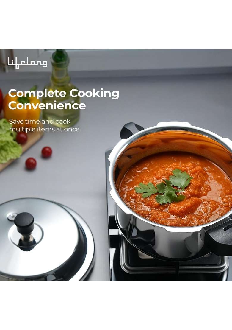 Lifelong Triply Stainless Steel Pressure Cooker for Kitchen | 2 L | 2.1 Qt | Induction Compatible - Indya