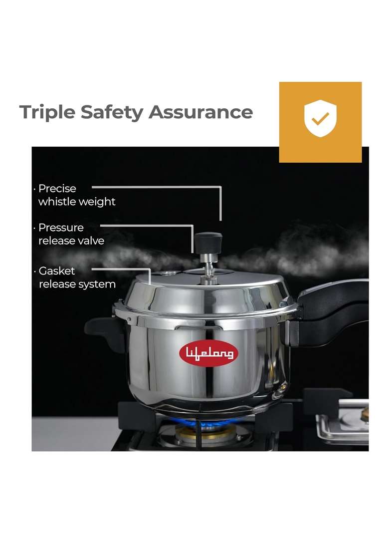 Lifelong Triply Stainless Steel Pressure Cooker for Kitchen | 2 L | 2.1 Qt | Induction Compatible - Indya