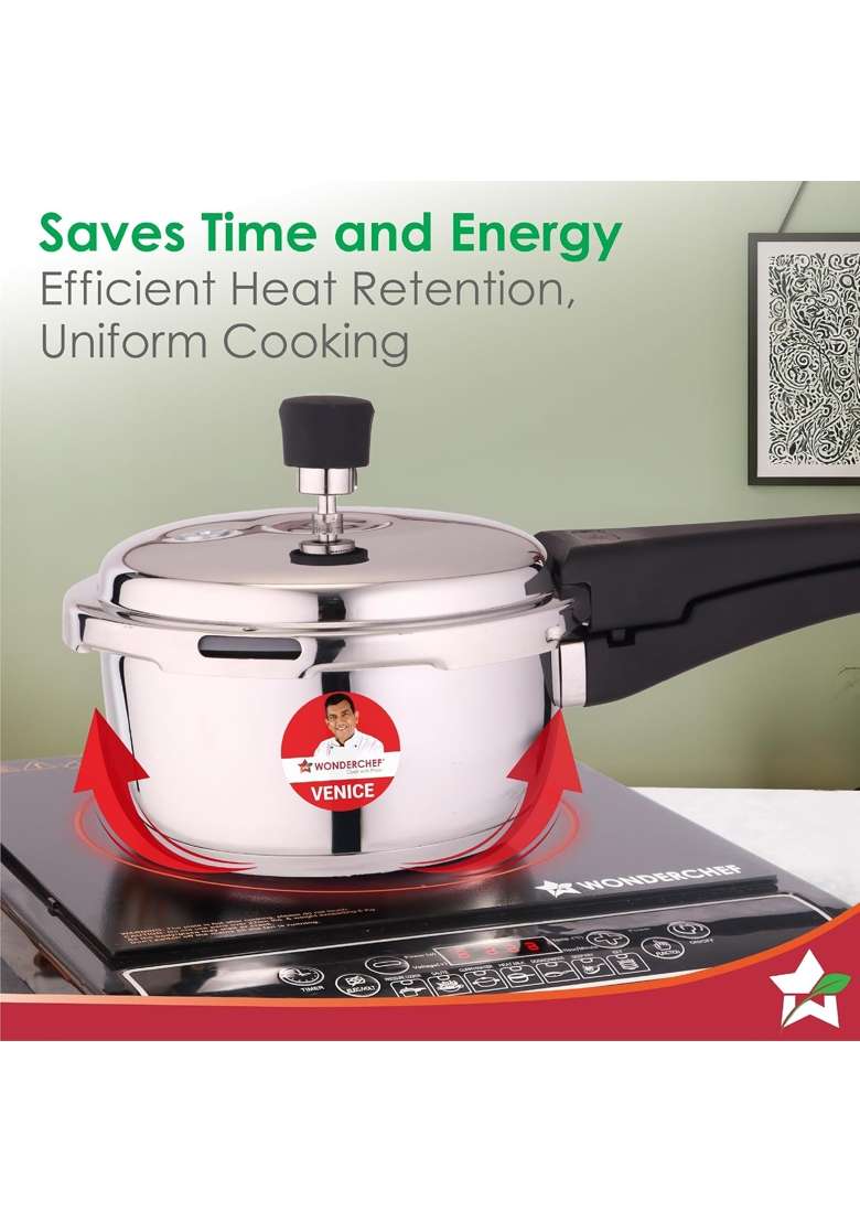 Wonderchef Venice Stainless-steel Pressure Cooker | 2 L | 2.1 Qt | Induction Compatible | Tri-Ply - Indya