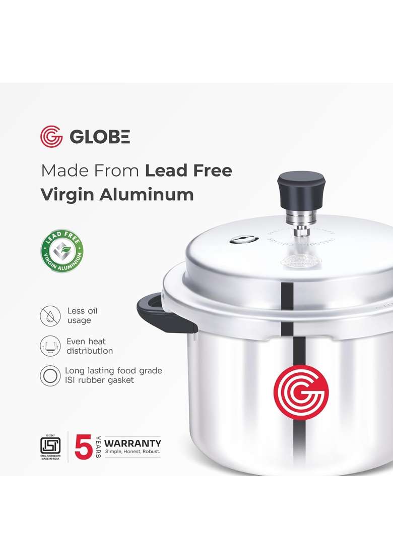 GLOBE Kiwi Aluminium Outer Lid Induction Base Pressure Cooker | 5 L | 5.3 Qt - Indya