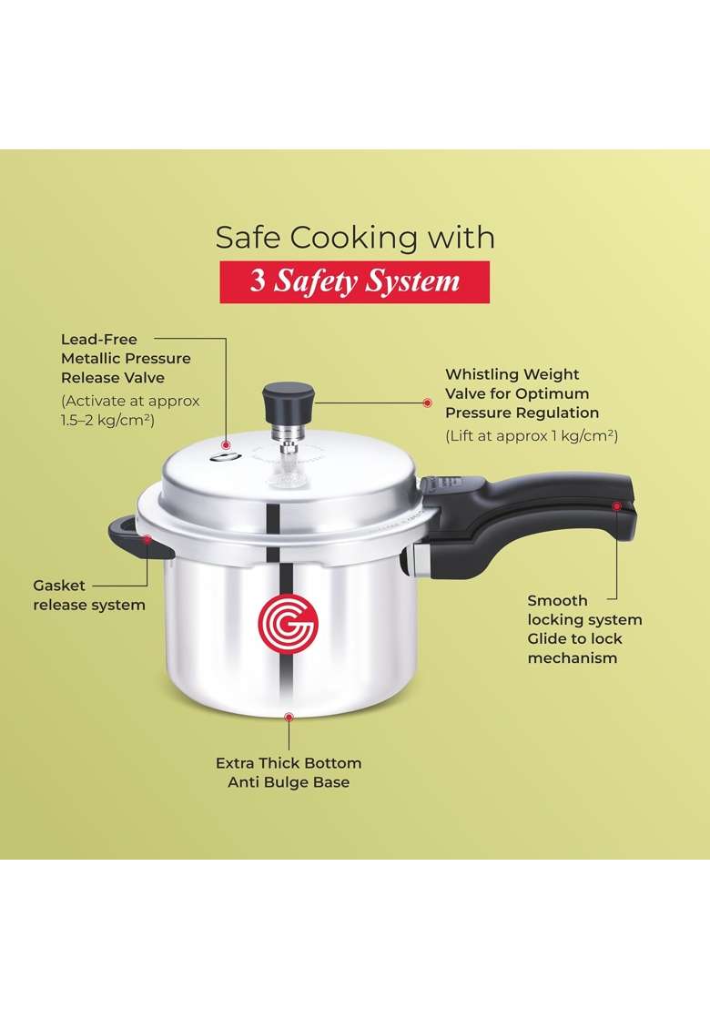 GLOBE Kiwi Aluminium Outer Lid Induction Base Pressure Cooker | 5 L | 5.3 Qt - Indya