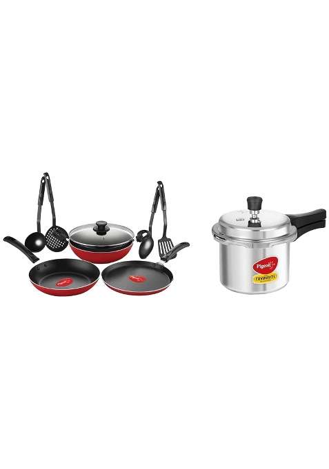 Pigeon By Stovekraft Favourite Outer Lid Non Induction Aluminium Pressure Cooker | 3 L | 3.2 Qt | 8-Piece Set