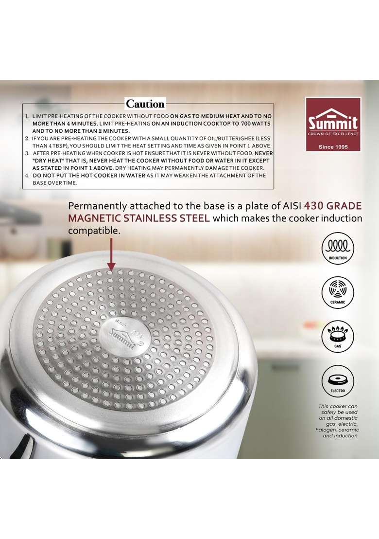 SUMMIT Inner Lid Induction Base Supreme Aluminium Pressure Cooker | 1 L | 1.1 Qt - Indya