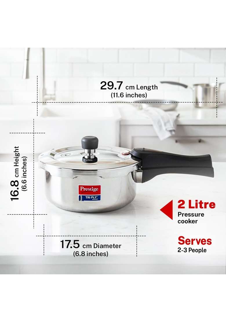 Prestige Triply Svachh Outerlid Pressure Cooker | 2 L | 2.1 Qt | Induction Compatible - Indya