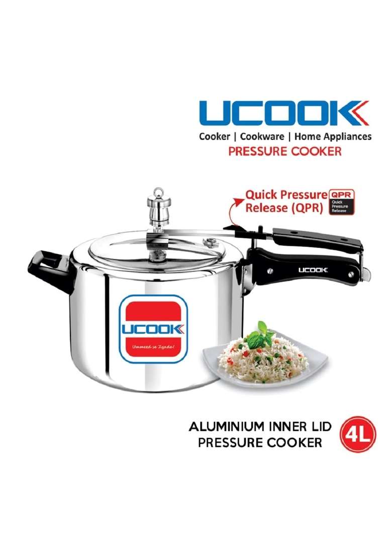 UCOOK By United Ekta Group Aluminium Inner Lid Non-Induction Pressure Cooker | 4 L | 4.2 Qt - Indya