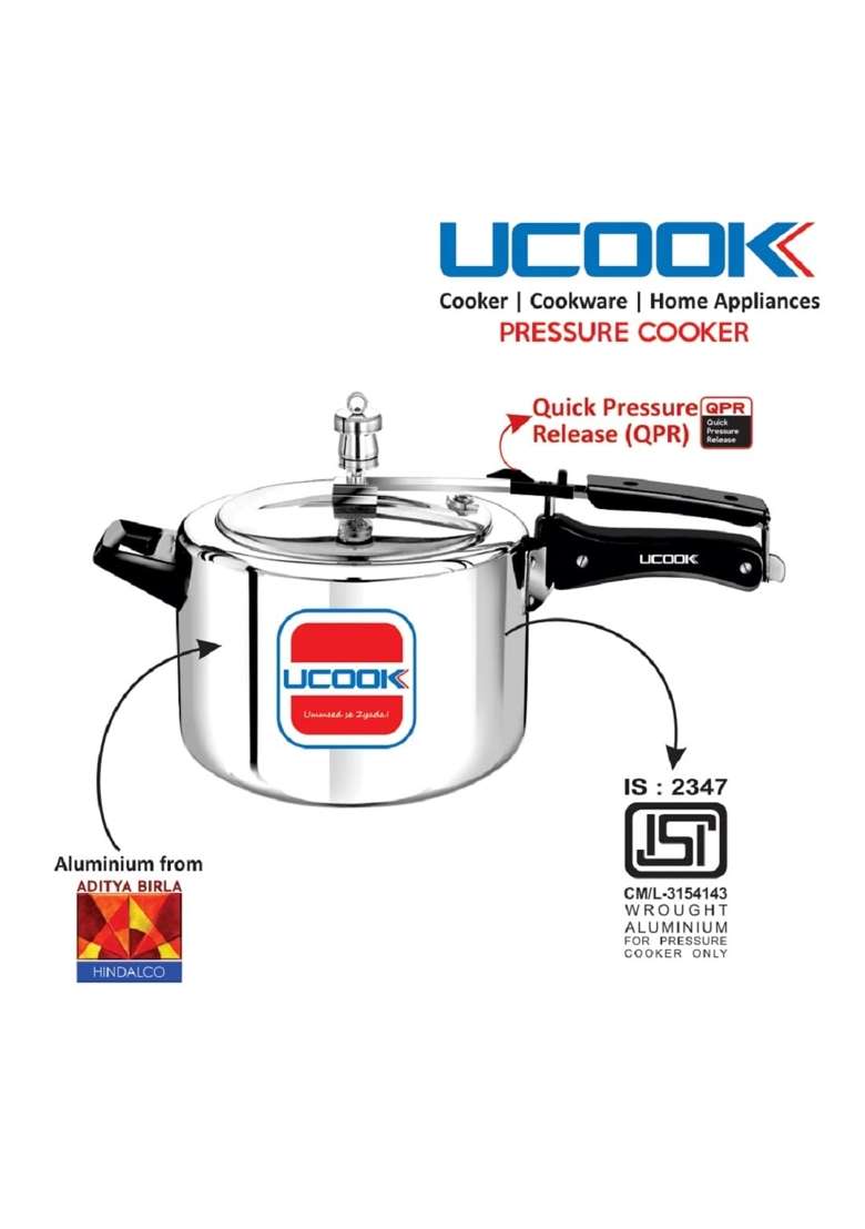 UCOOK By United Ekta Group Aluminium Inner Lid Non-Induction Pressure Cooker | 4 L | 4.2 Qt - Indya