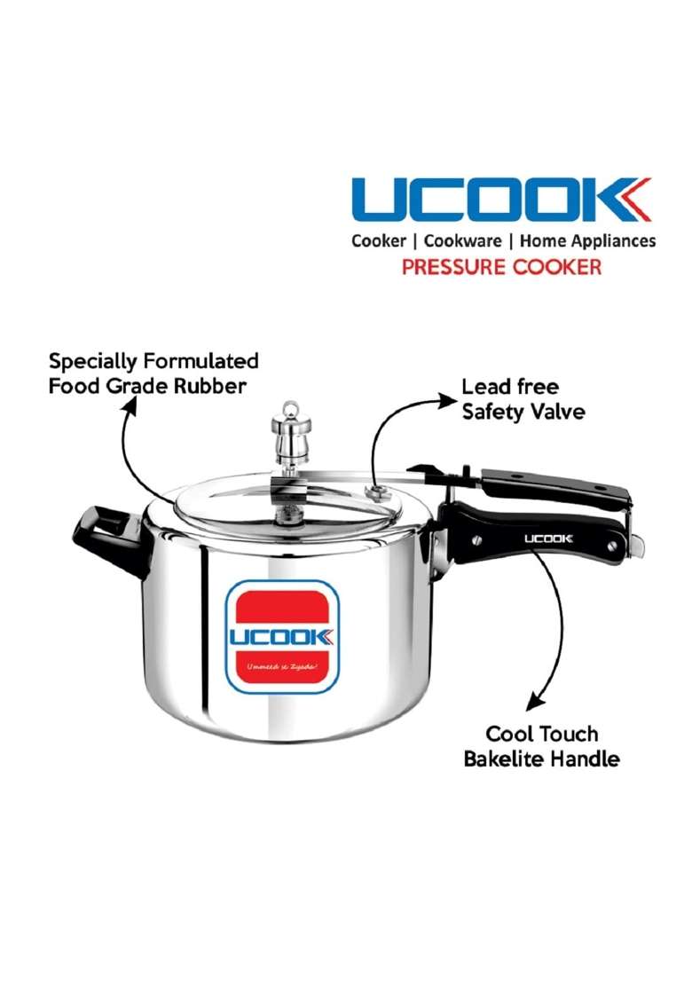UCOOK By United Ekta Group Aluminium Inner Lid Non-Induction Pressure Cooker | 4 L | 4.2 Qt - Indya