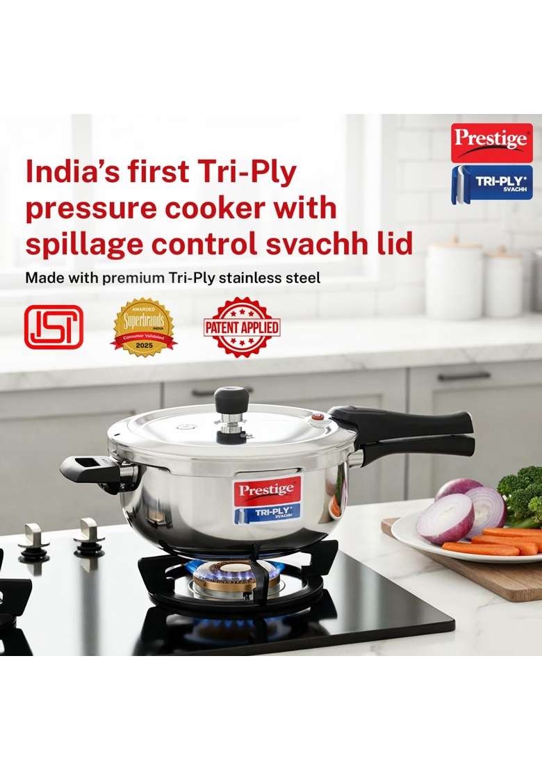 Prestige Triply Svachh Outerlid Pressure Cooker | 3.5 L | 3.7 Qt | Induction Compatible - Indya