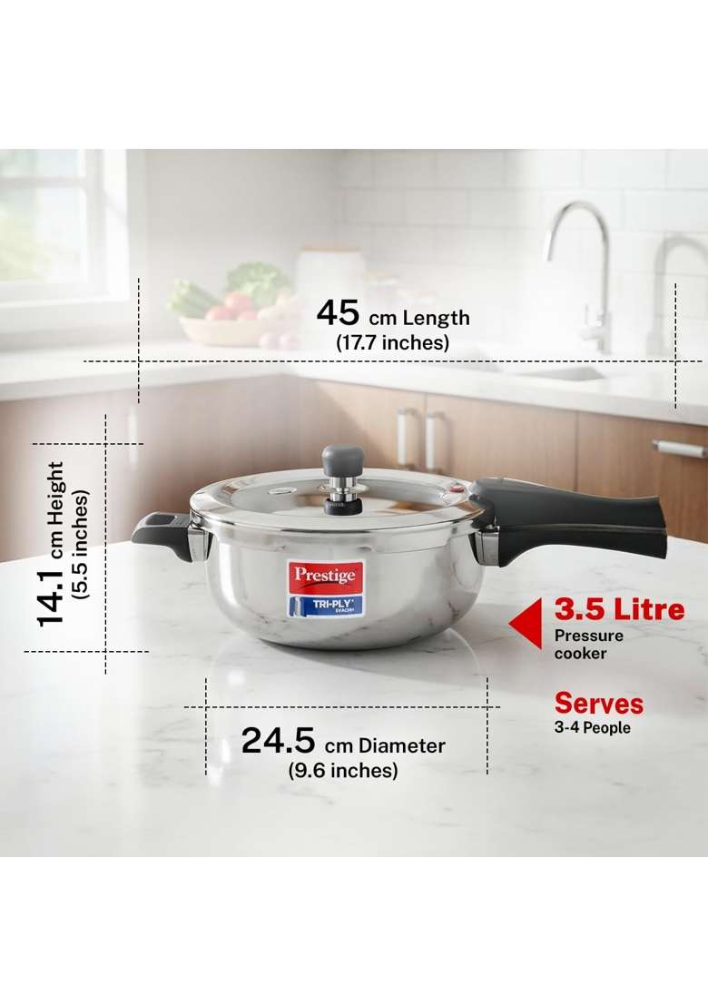 Prestige Triply Svachh Outerlid Pressure Cooker | 3.5 L | 3.7 Qt | Induction Compatible - Indya