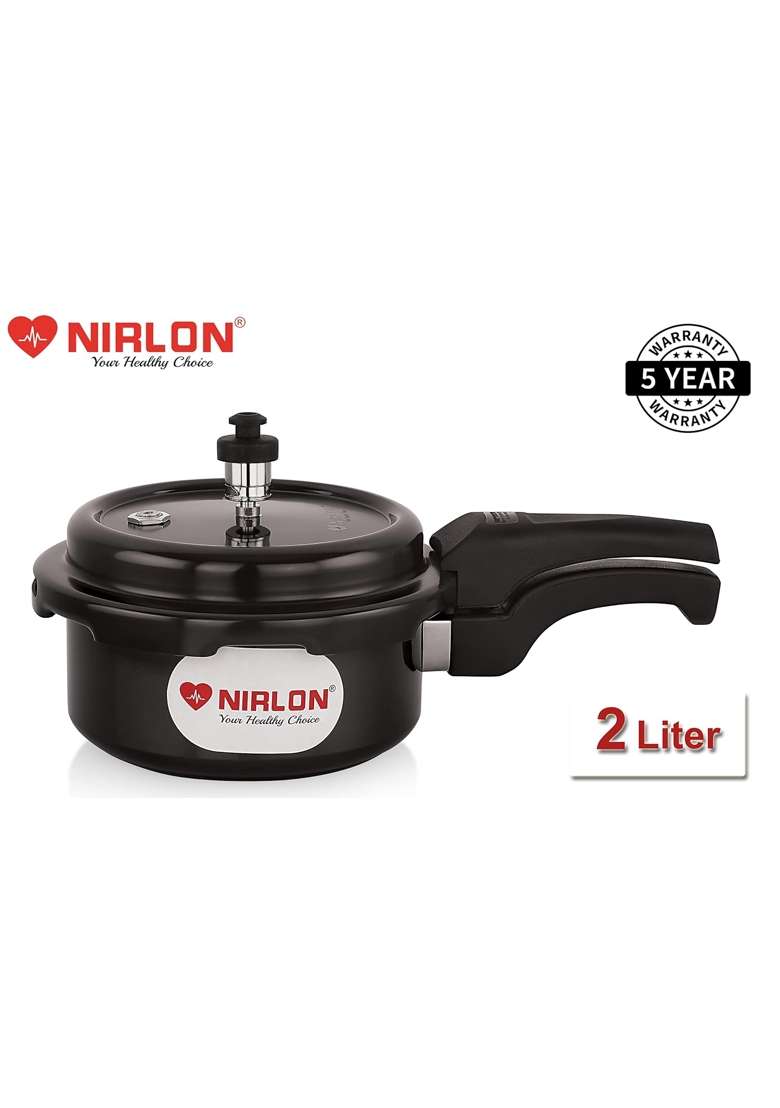 NIRLON Hard Anodised Aluminium Outer Lid Pressure Cooker Compatible with Induction | 2 L | 2.1 Qt - Indya