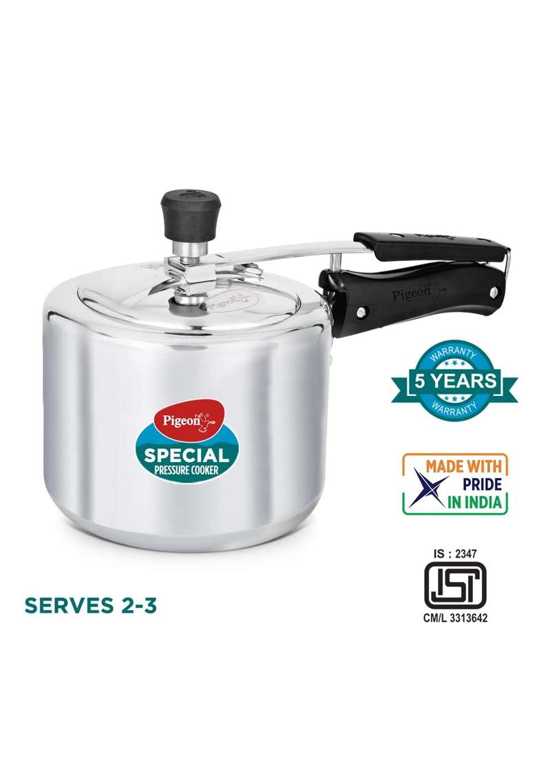 Pigeon By Stovekraft Non Induction Base Aluminium Inner Lid Pressure Cooker | 3 L | 3.2 Qt - Indya