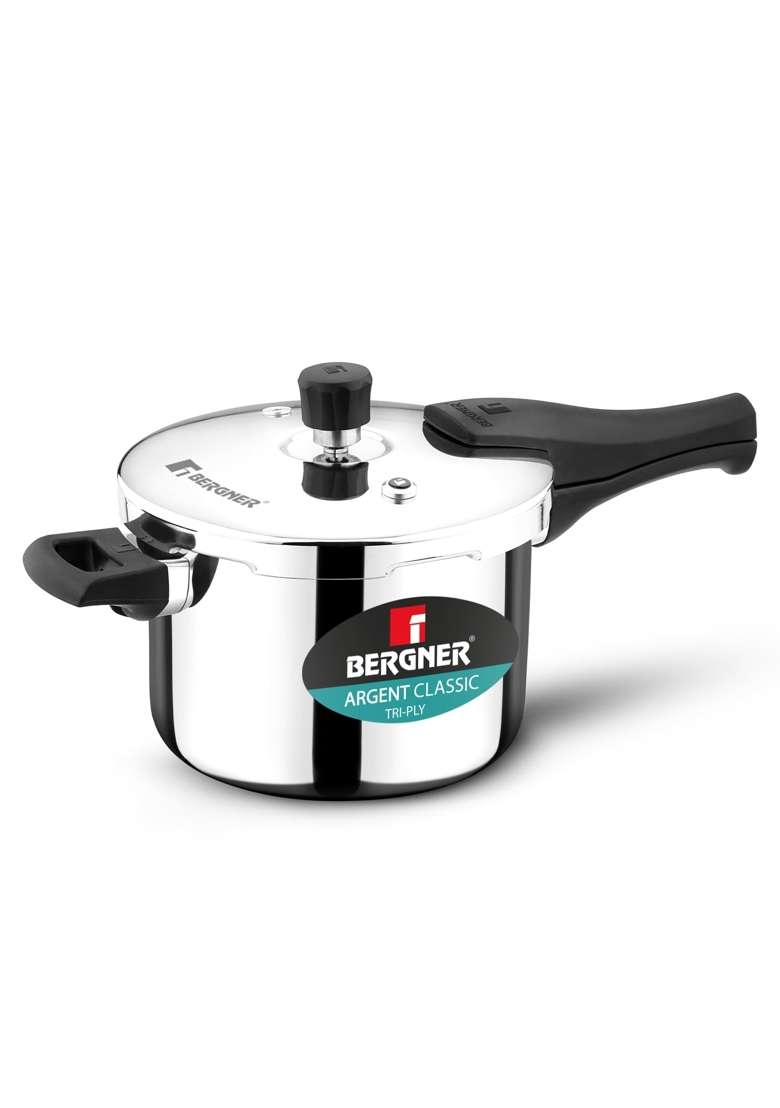 BERGNER Argent Classic Triply Stainless Steel Outer Lid Pressure Cooker | 3.5 L | 3.7 Qt | Induction Compatible - Indya
