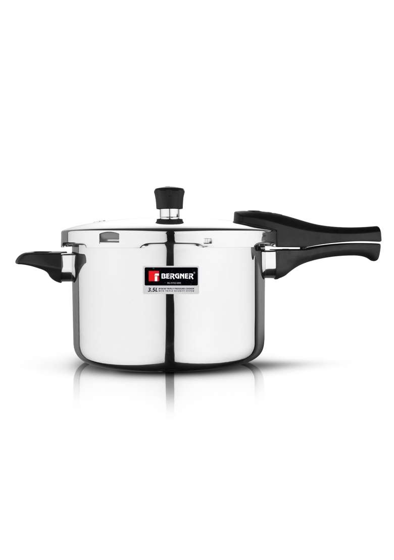 BERGNER Argent Elements Triply Stainless Steel Outer Lid Pressure Cooker | 3.5 L | 3.7 Qt | Induction Compatible - Indya