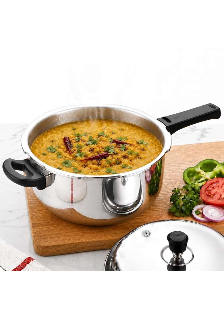 SOLARA Triply Stainless Steel Pressure Cooker | 5 L | 5.3 Qt | Induction Compatible - Indya