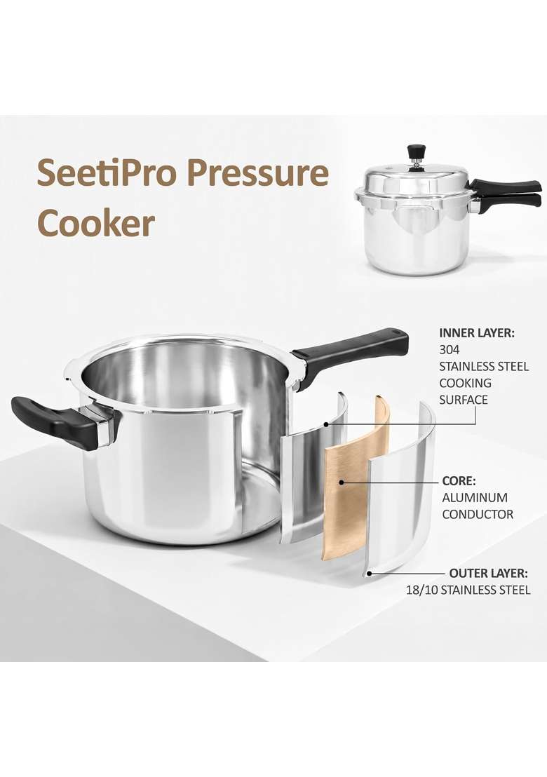SOLARA Triply Stainless Steel Pressure Cooker | 5 L | 5.3 Qt | Induction Compatible - Indya