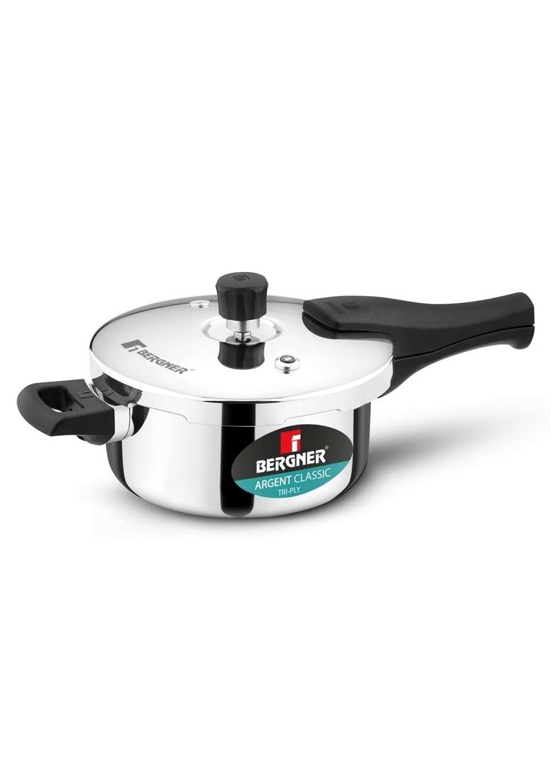 BERGNER Argent Classic Triply Stainless Steel Outer Lid Pressure Pan | 3.5 L | 3.7 Qt | Induction Compatible - Indya