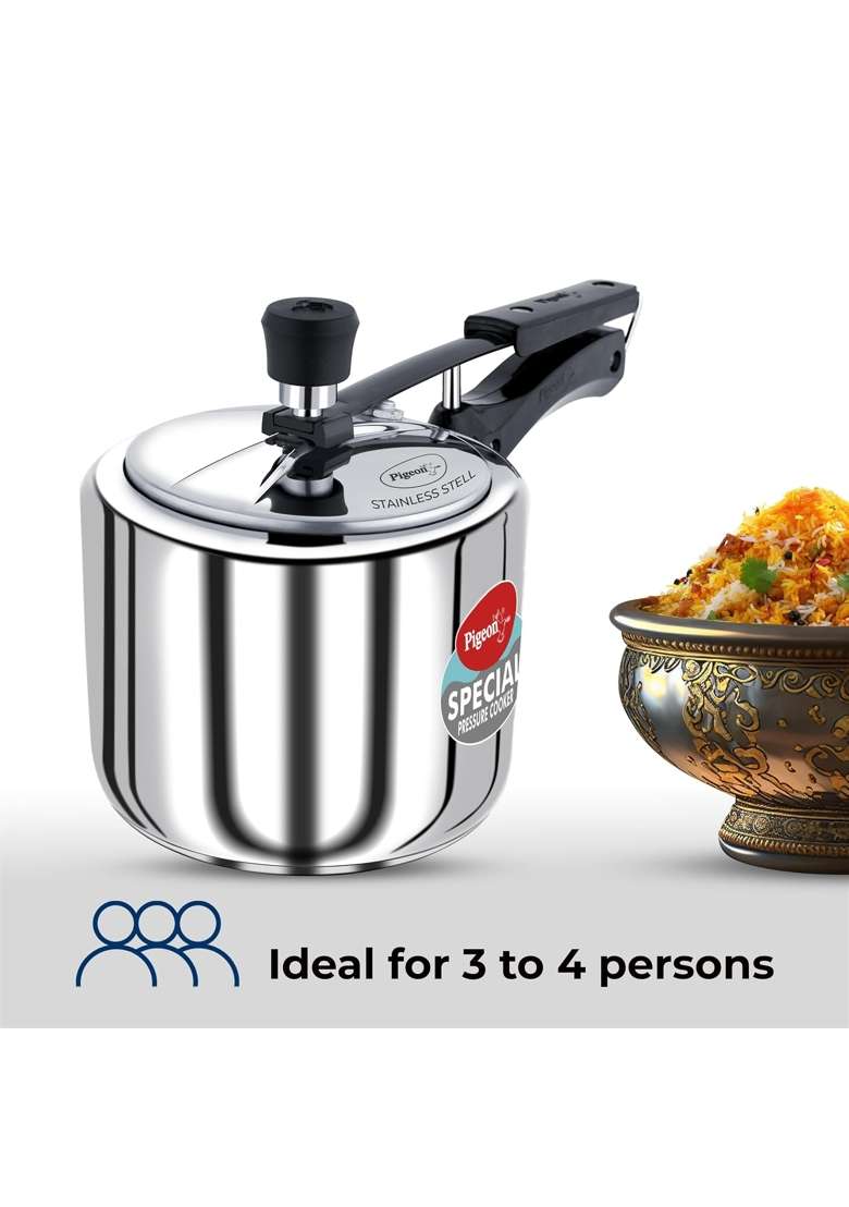 Pigeon By Stovekraft Special Stainless Steel Inner Lid Induction Base Pressure Cooker | 3 L | 3.2 Qt - Indya