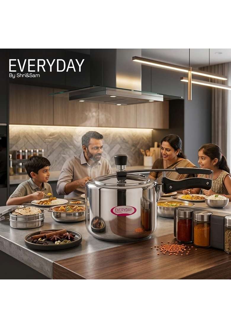 Shri and Sam Everyday Stainless Steel Pressure Cooker | 3 L | 3.2 Qt | Induction Compatible - Indya