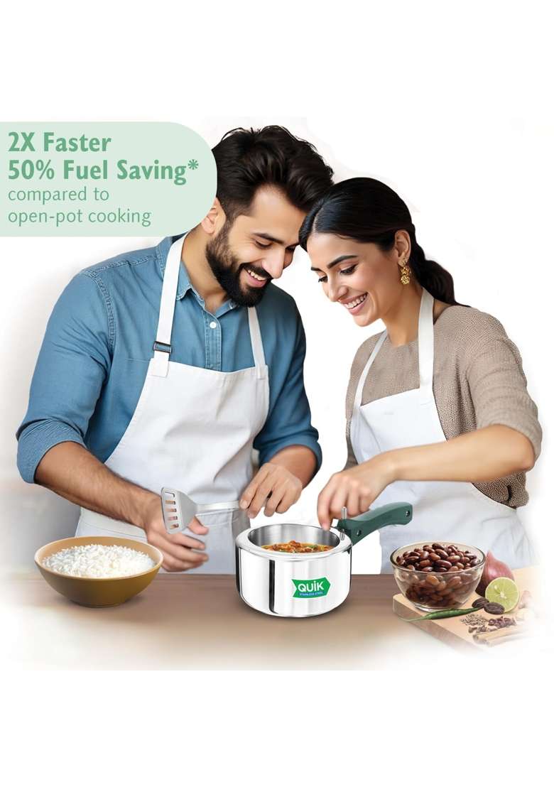 Hawkins Quik Stainless Steel Pressure Cooker | 1.5 L | 1.6 Qt | Induction Compatible - Indya
