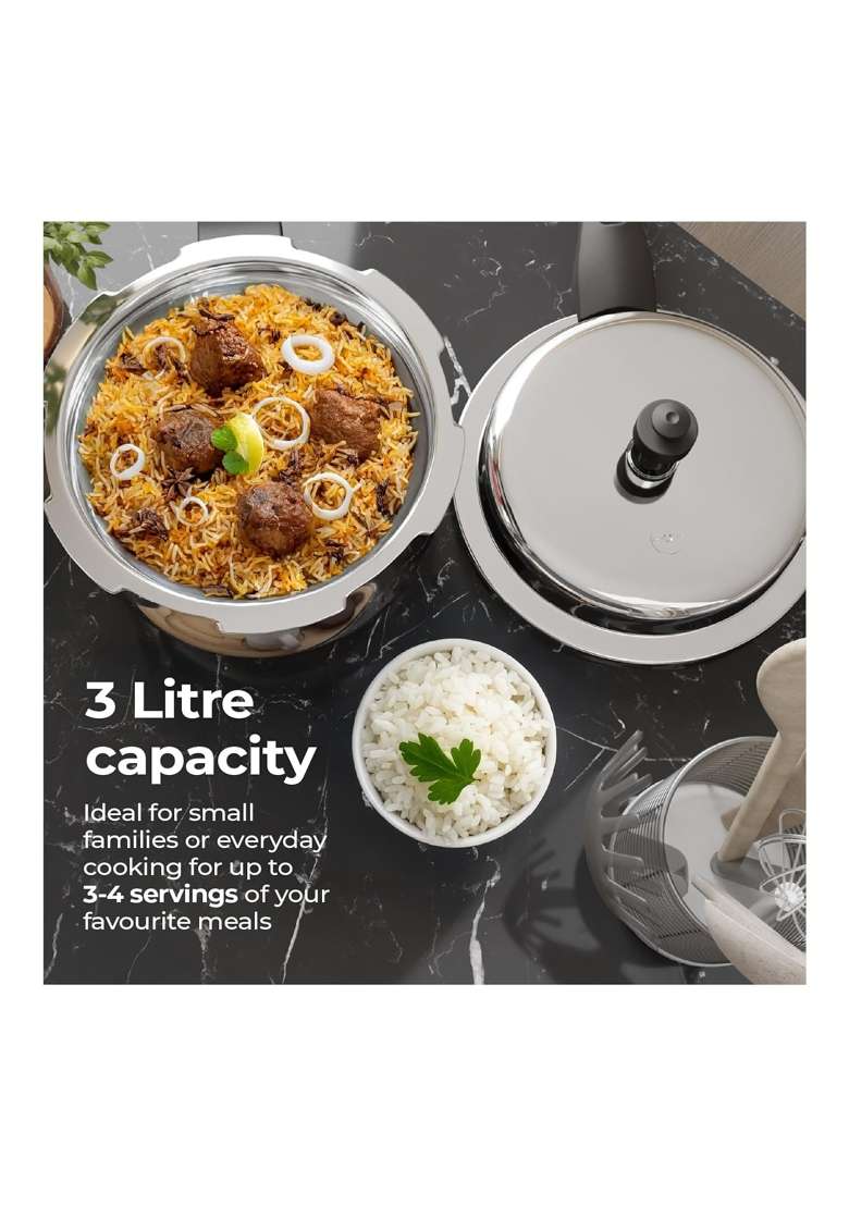 Lifelong Stainless Steel Curve Pressure Cooker | 3 L | 3.2 Qt | Induction Compatible - Indya