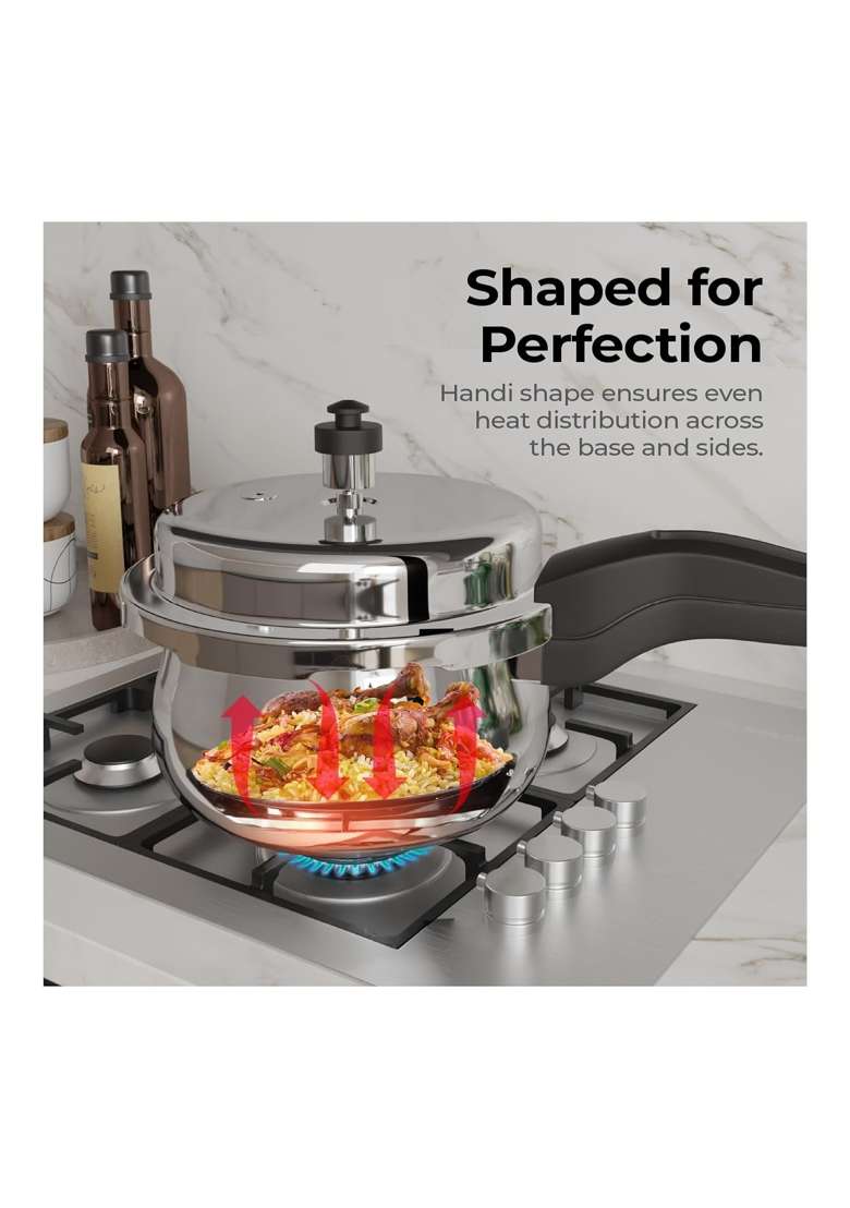 Lifelong Stainless Steel Curve Pressure Cooker | 3 L | 3.2 Qt | Induction Compatible - Indya