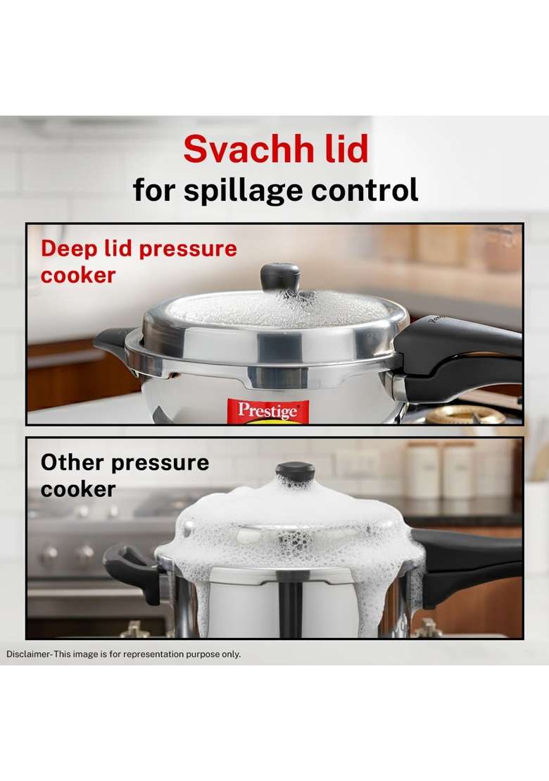Prestige Stainless Steel Deluxe Alpha Svachh Outer Lid Senior Pressure Pan Cooker | 4 L | 4.2 Qt | Induction Compatible | Tri-Ply - Indya