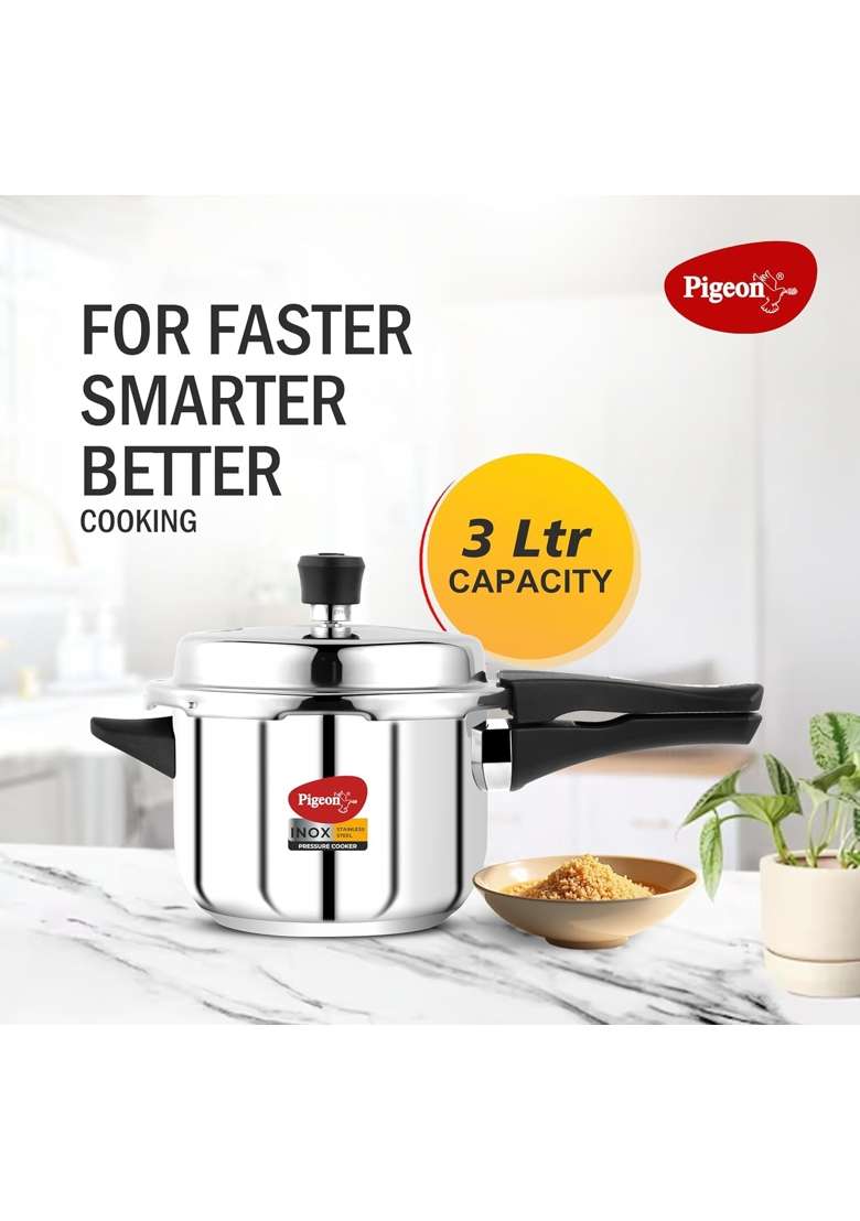 Pigeon By Stovekraft Inox Stainless Steel Pressure Cooker | 3 L | 3.2 Qt | Induction Compatible - Indya