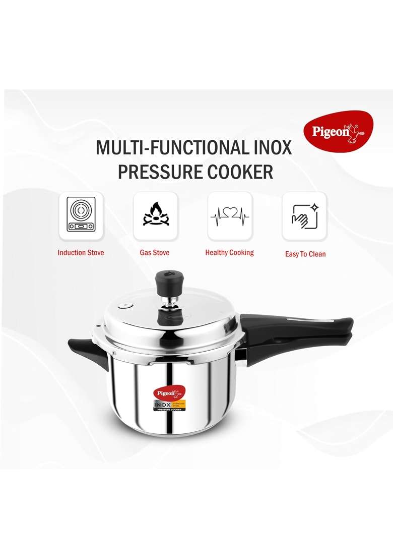 Pigeon By Stovekraft Inox Stainless Steel Pressure Cooker | 3 L | 3.2 Qt | Induction Compatible - Indya