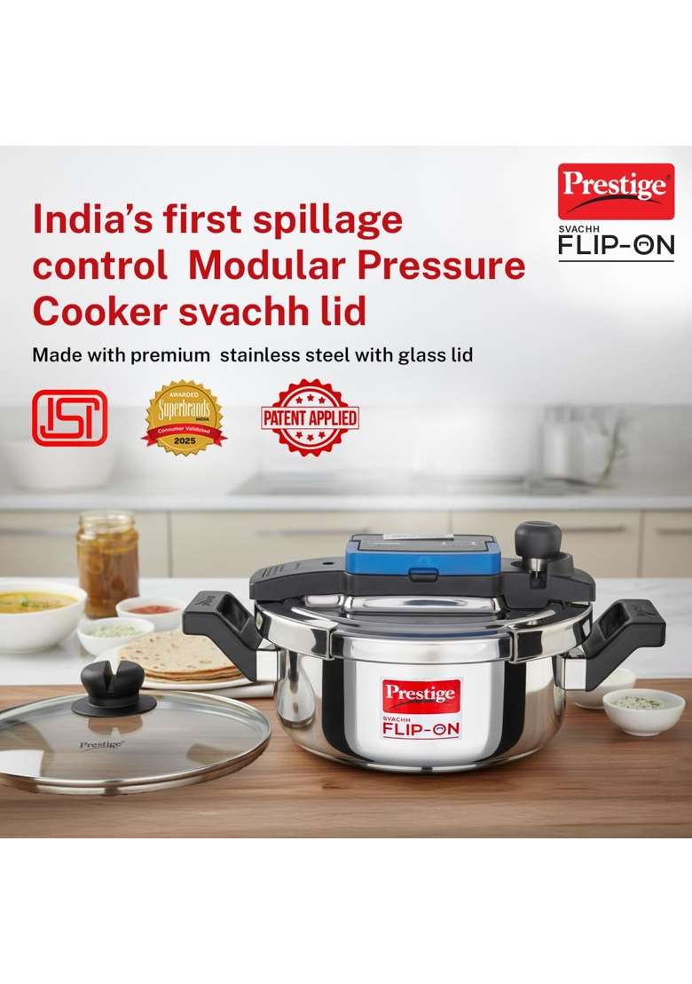 Prestige Stainless Steel Flip on Pressure Cooker with Glass Lid | 3 L | 3.2 Qt | Induction Compatible - Indya