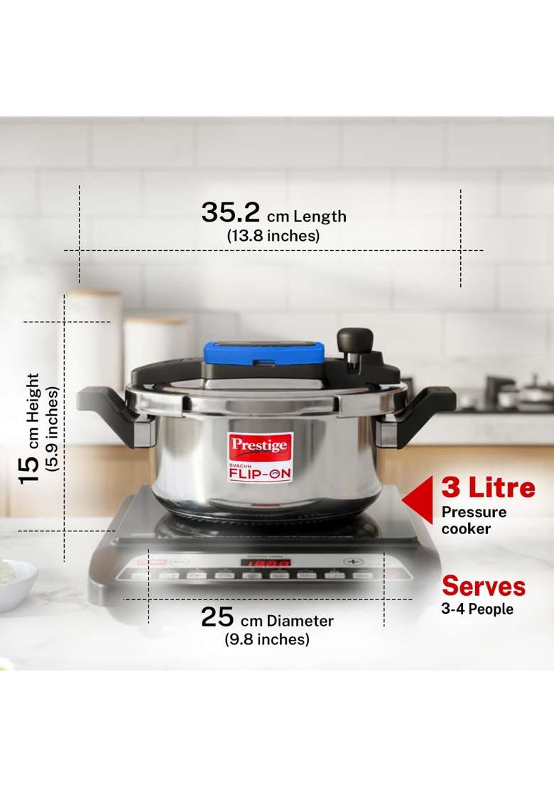 Prestige Stainless Steel Flip on Pressure Cooker with Glass Lid | 3 L | 3.2 Qt | Induction Compatible - Indya
