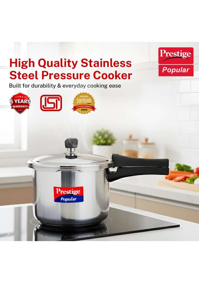 Prestige Popular Stainless Steel Outer Lid Pressure Cooker | 3 L | 3.2 Qt - Indya