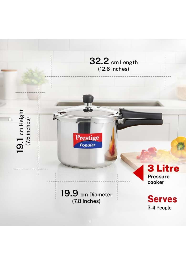 Prestige Popular Stainless Steel Outer Lid Pressure Cooker | 3 L | 3.2 Qt - Indya