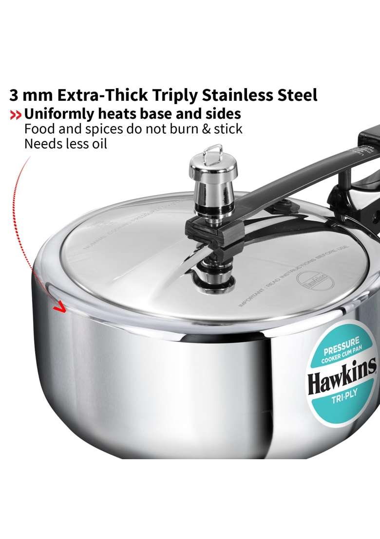 Hawkins Tri-Ply Pressure Cooker Cum Pan | 3 L | 3.2 Qt - Indya