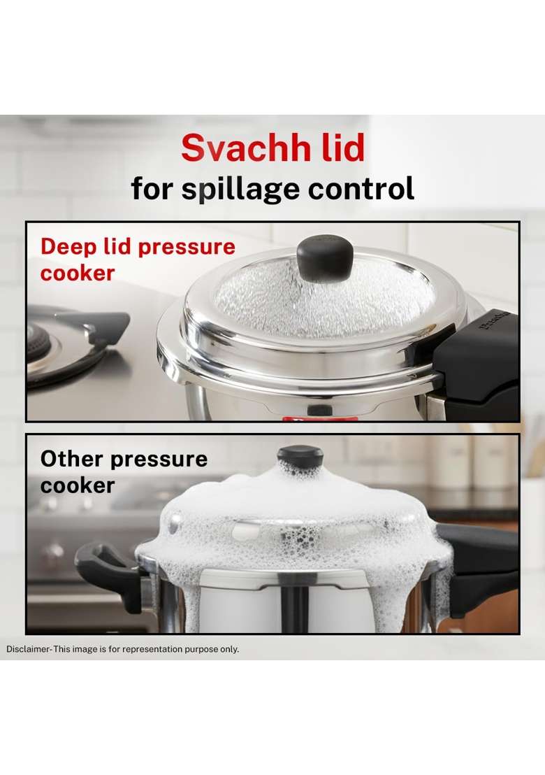 Prestige Stainless Steel Deluxe Alpha Svachh Outer Lid Pressure Cooker | 2 L | 2.1 Qt | Induction Compatible | Tri-Ply - Indya