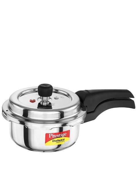 Prestige Stainless Steel Deluxe Alpha Svachh Outer Lid Pressure Cooker | 2 L | 2.1 Qt | Induction Compatible | Tri-Ply