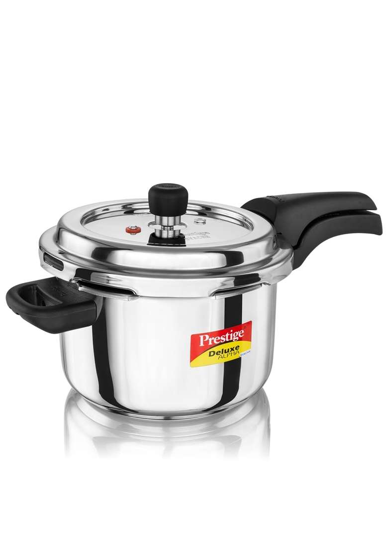 Prestige Stainless Steel Deluxe Alpha Svachh Outerlid Pressure Cooker | 4 L | 4.2 Qt | Induction Compatible - Indya