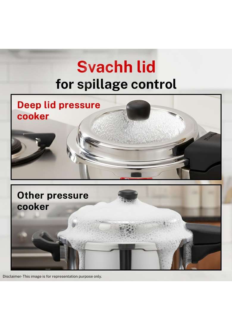 Prestige Stainless Steel Deluxe Alpha Svachh Outerlid Pressure Cooker | 4 L | 4.2 Qt | Induction Compatible - Indya