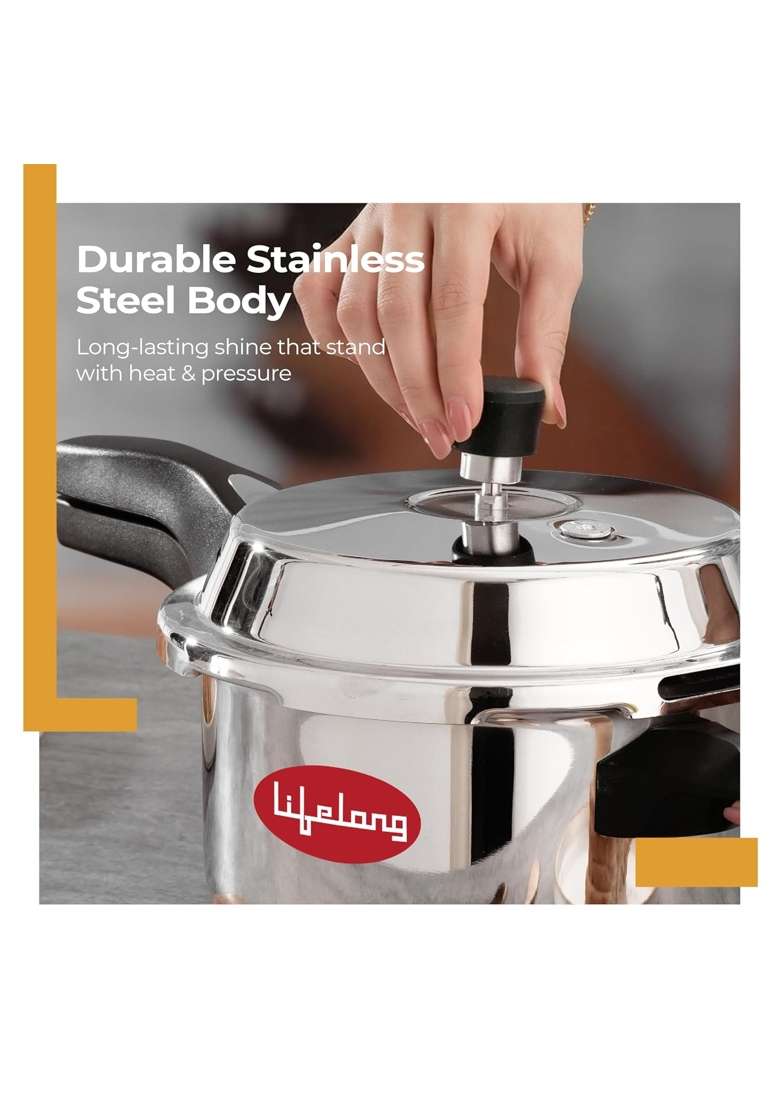 Lifelong Triply Stainless Steel Pressure Cooker for Kitchen | 1.5 L | 1.6 Qt | Induction Compatible - Indya