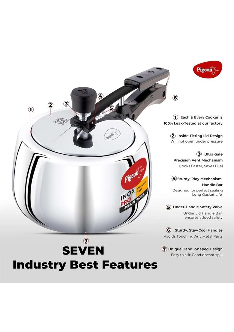 Pigeon By Stovekraft Inox Pro Inner Lid Stainless Steel Cooker | 3 L | 3.2 Qt - Indya