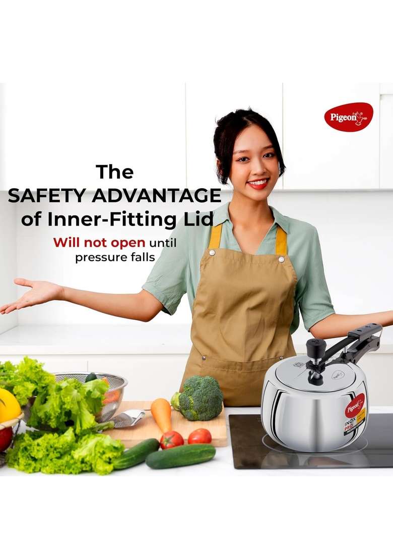 Pigeon By Stovekraft Inox Pro Inner Lid Stainless Steel Cooker | 3 L | 3.2 Qt - Indya