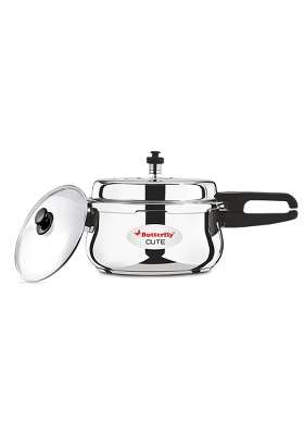 Butterfly Cute Stainless Steel Outer Lid Pressure Cooker with Glass Lid | 2 L | 2.1 Qt | Induction Compatible | Tri-Ply