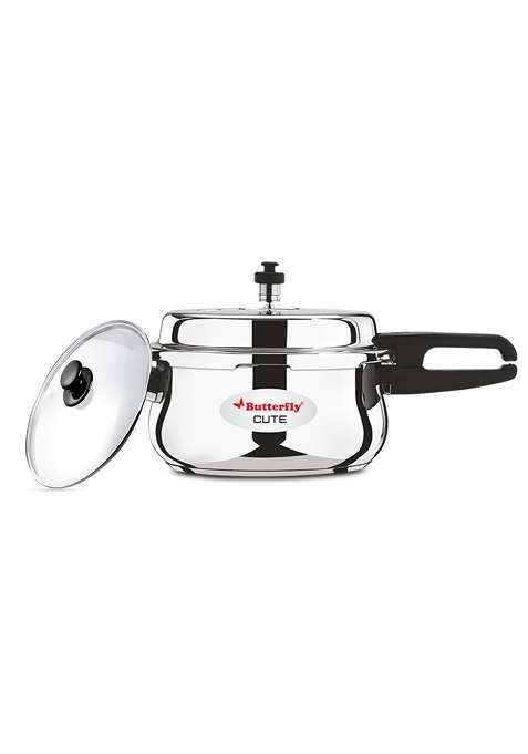 Butterfly Cute Stainless Steel Outer Lid Pressure Cooker with Glass Lid | 2 L | 2.1 Qt | Induction Compatible | Tri-Ply