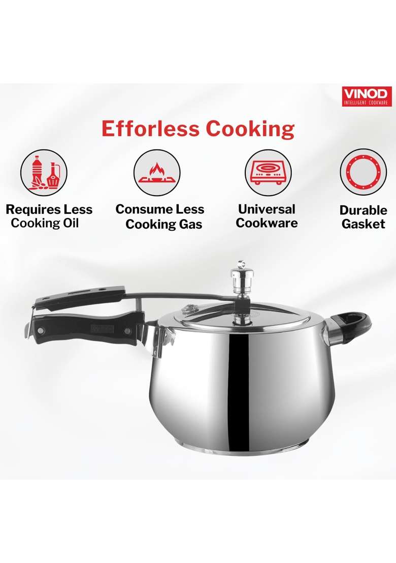 Vinod Europa Stainless Steel Inner Lid Pressure Cooker | 5 L | 5.3 Qt | Induction Compatible - Indya