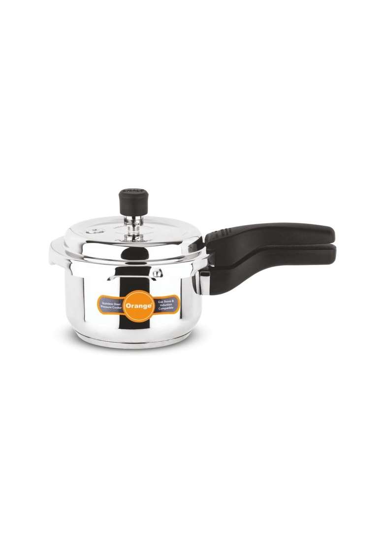 Orange Inox Series Cute Small Stainless Steel Outer Lid Pressure Cooker with Sturdy | 1.5 L | 1.6 Qt | Induction Compatible - Indya