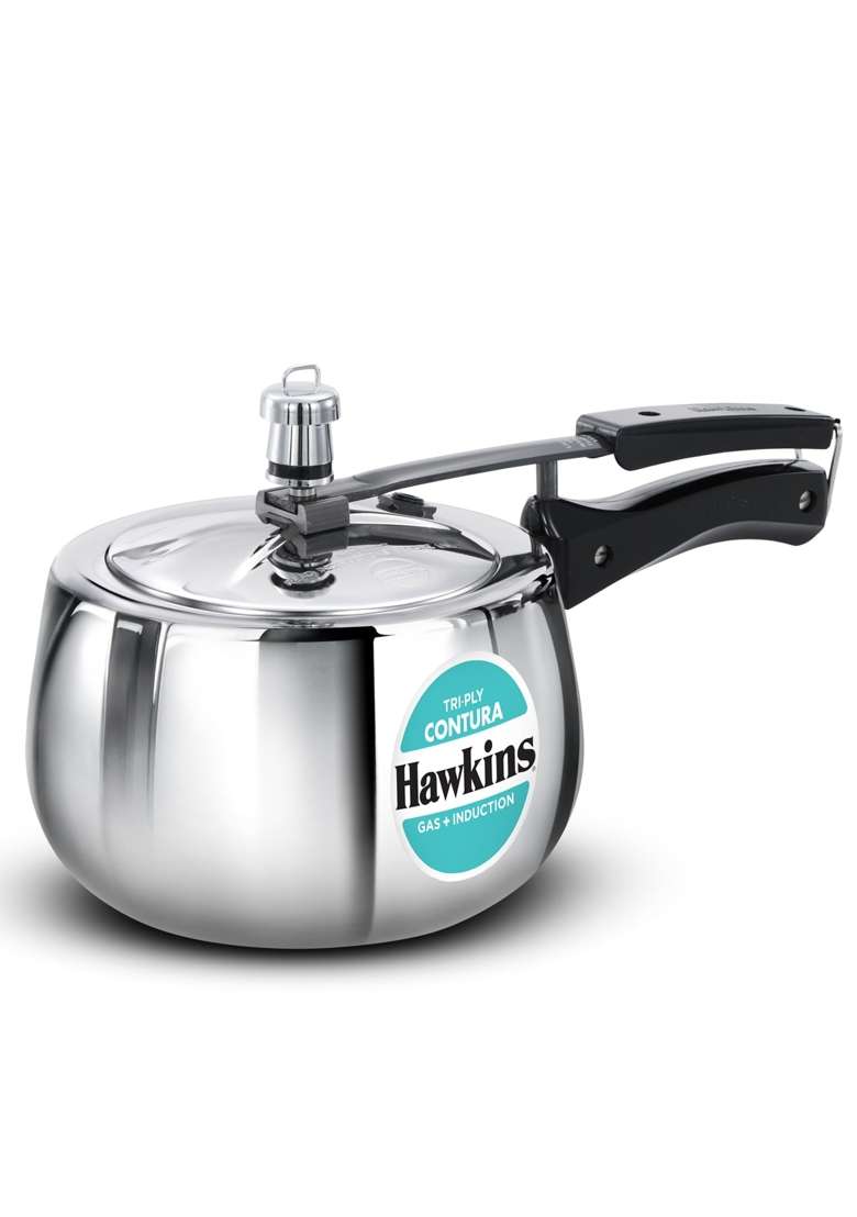 Hawkins Contura Triply Stainless Steel Pressure Cooker | 3 L | 3.2 Qt | Induction Compatible - Indya