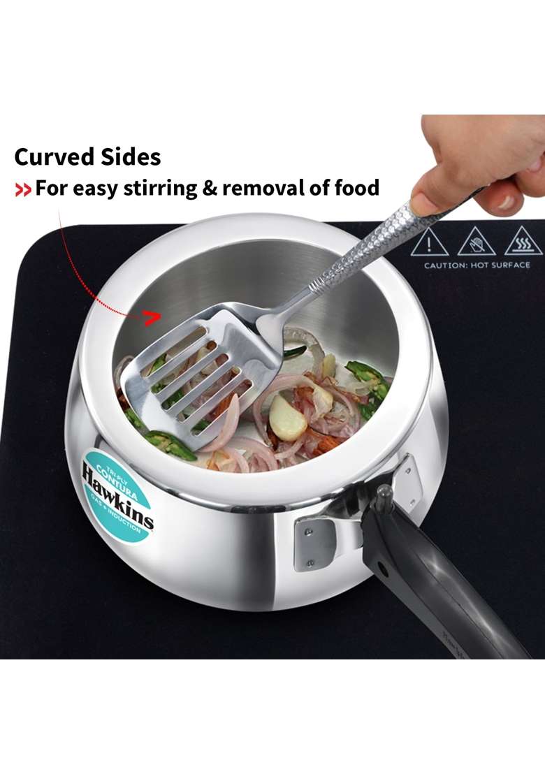 Hawkins Contura Triply Stainless Steel Pressure Cooker | 3 L | 3.2 Qt | Induction Compatible - Indya