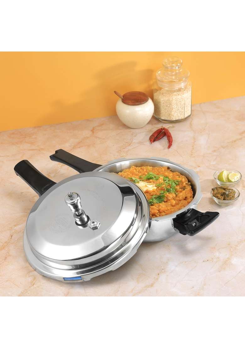 Vinod Platinum Triply Stainless Steel Pressure Cooker | 4.5 L | 4.8 Qt | Induction Compatible | Food Safe - Indya