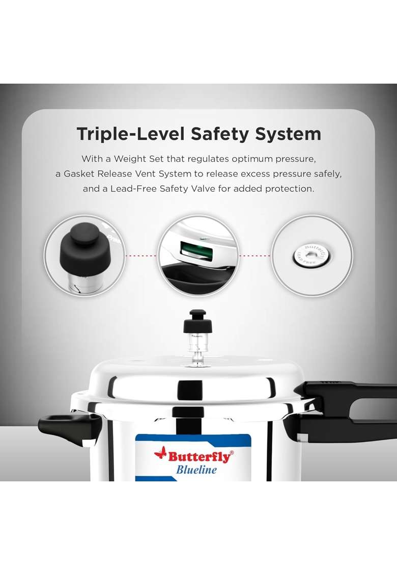 Butterfly Blue Line Pressure Cooker | 5 L | 5.3 Qt | Induction Compatible - Indya