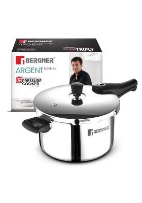 BERGNER Argent Elements Triply Stainless Steel Outer Lid Pressure Cooker | 5.5 L | 5.8 Qt | Induction Compatible